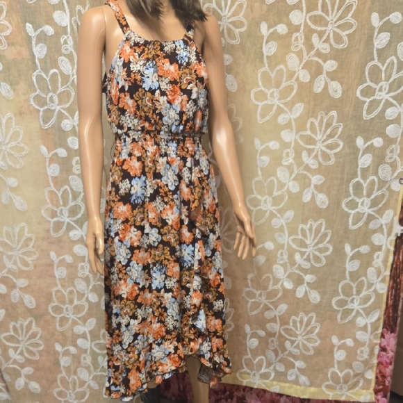 Wrangler High Low Floral Dress - Black, Orange, Blue - Picture 1 of 7